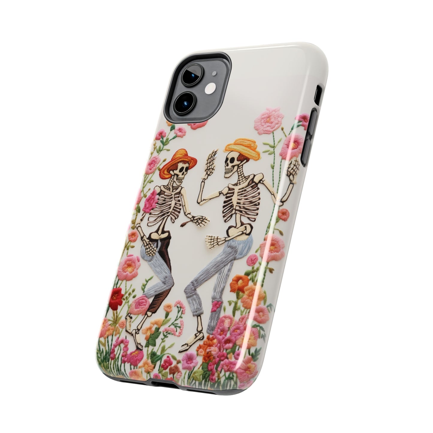 Dancing Halloween Skeletons Embroidery iPhone Case | iPhone X to iPhone 14 Pro Max