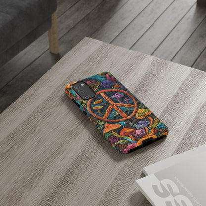 Embroidery Style Magic Mushrooms and Peace Sign Phone Case