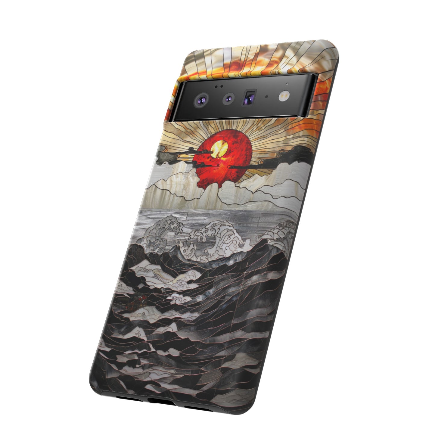 Japanese Rising Sun Phone Case Stained Glass Ocean Wave Phone Cover iPhone 15 Case