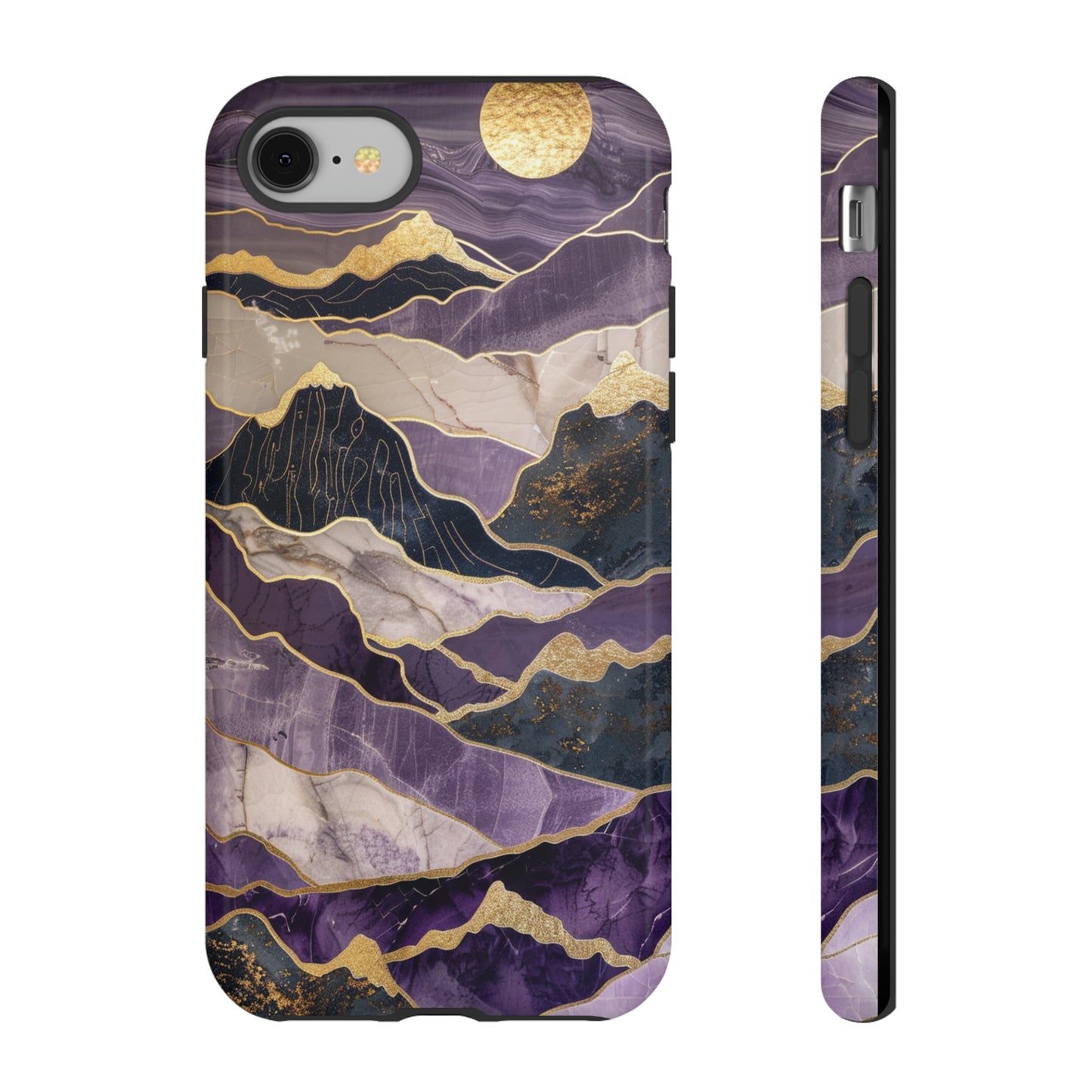 Abstract Purple Gold Mountain Phone Case for iPhone 15