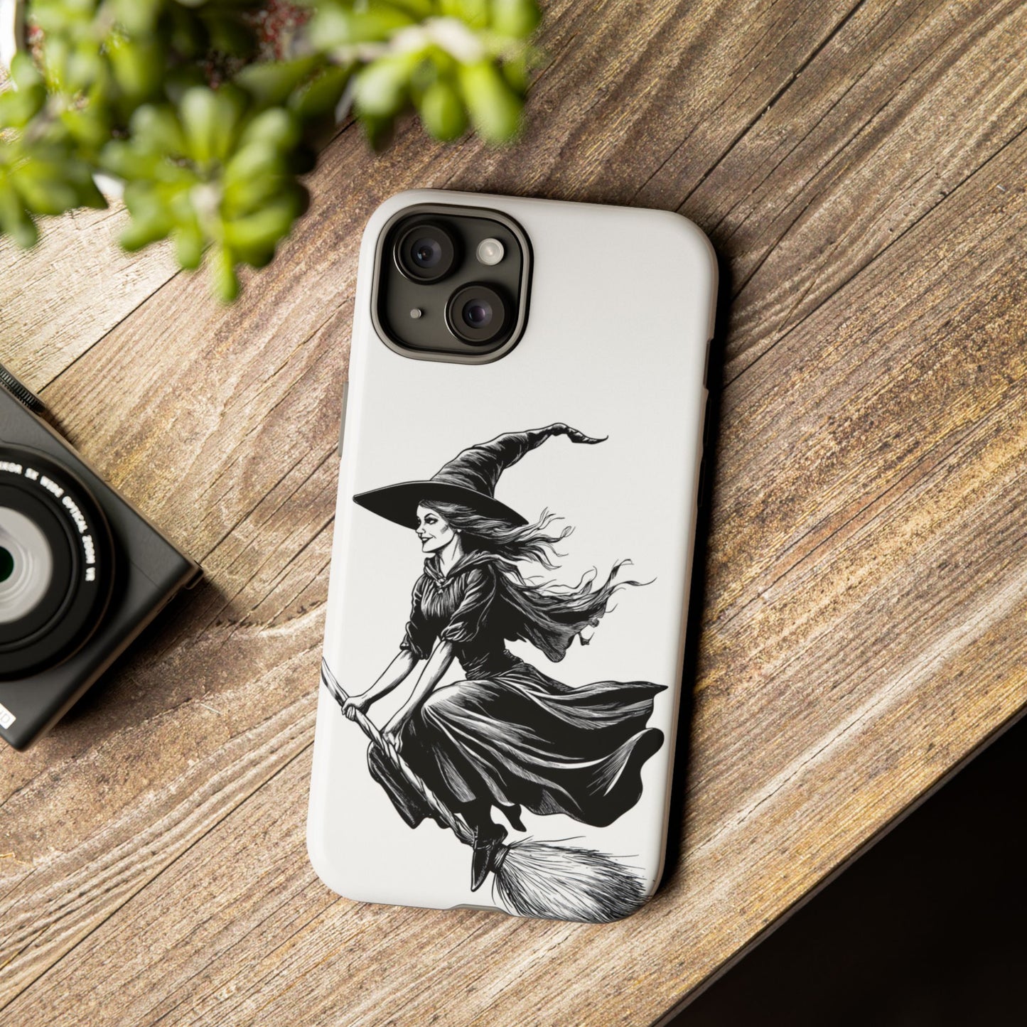 Vintage Halloween Witch on a Broom Spooky Phone Cover