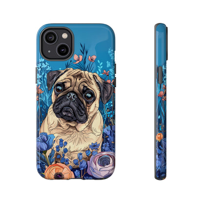 Cute Pug Dog Blue Floral Design Phone Case