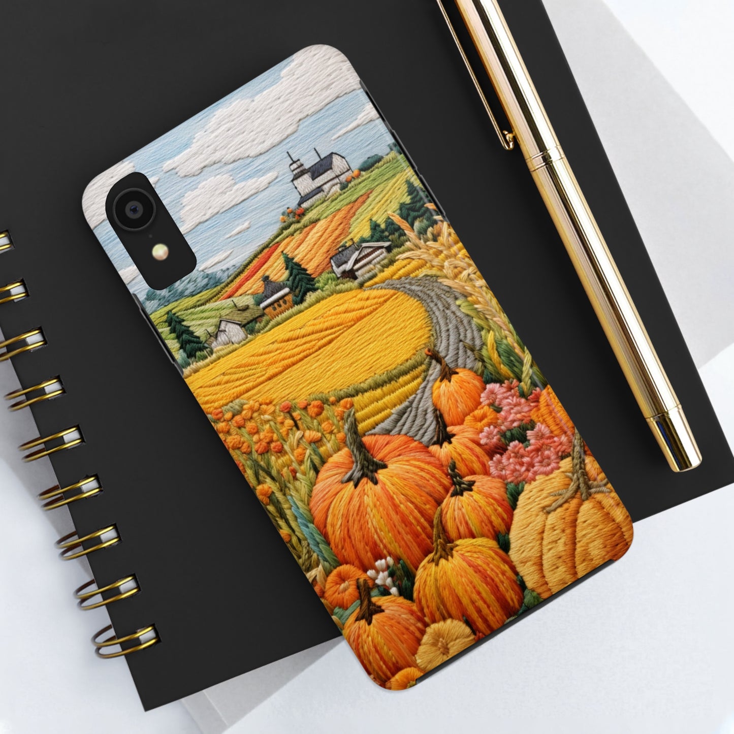 Harvest Hues: Halloween Pumpkin Patch | Embroidered Landscape for iPhone Range