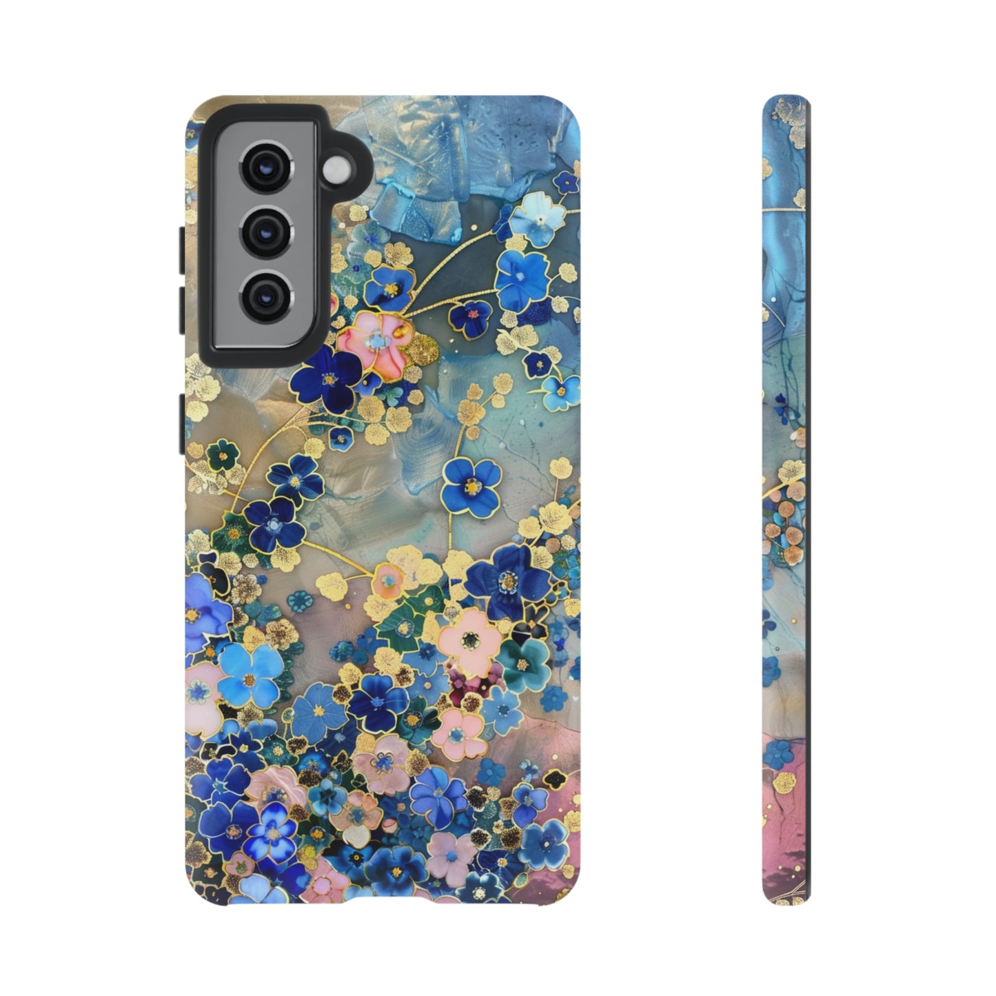 Forget Me Nots Gold Color Splash Floral Design Phone Case