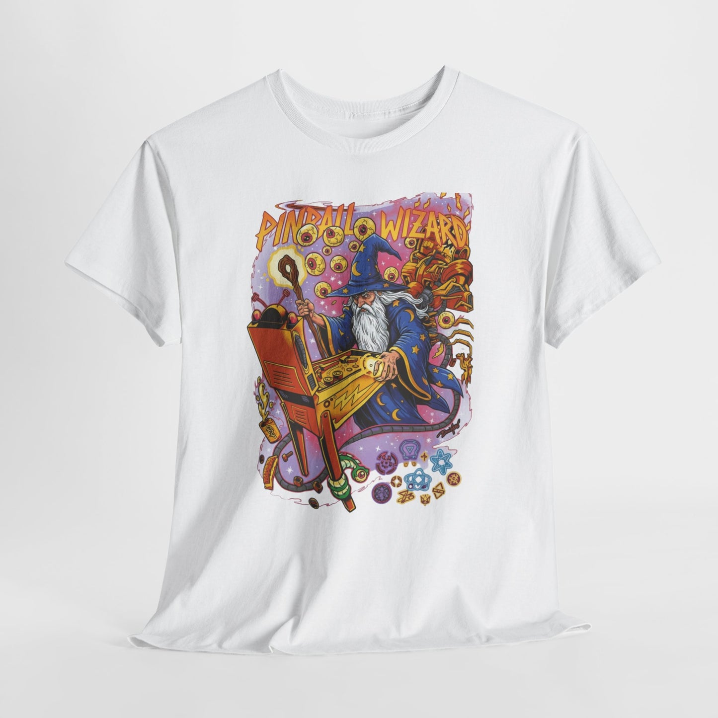 wizard playing pinball arcade graphic tee