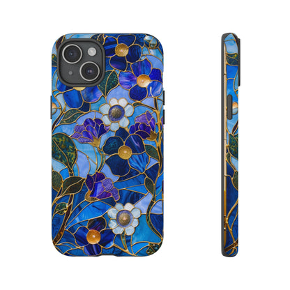 Blue Floral Stained Glass Gold Inlay Wild Flowers Phone Case