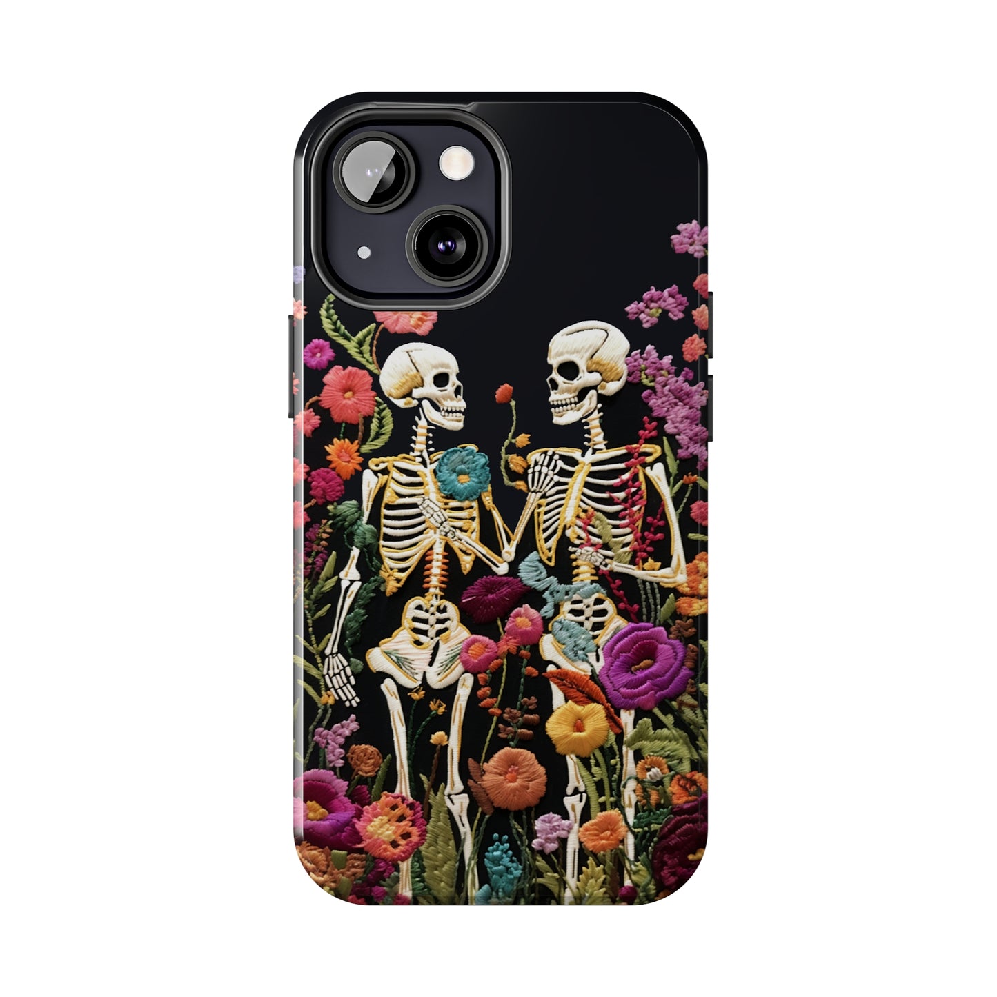 Love Halloween Skeletons Embroidery iPhone Case | iPhone X to iPhone 14 Pro Max