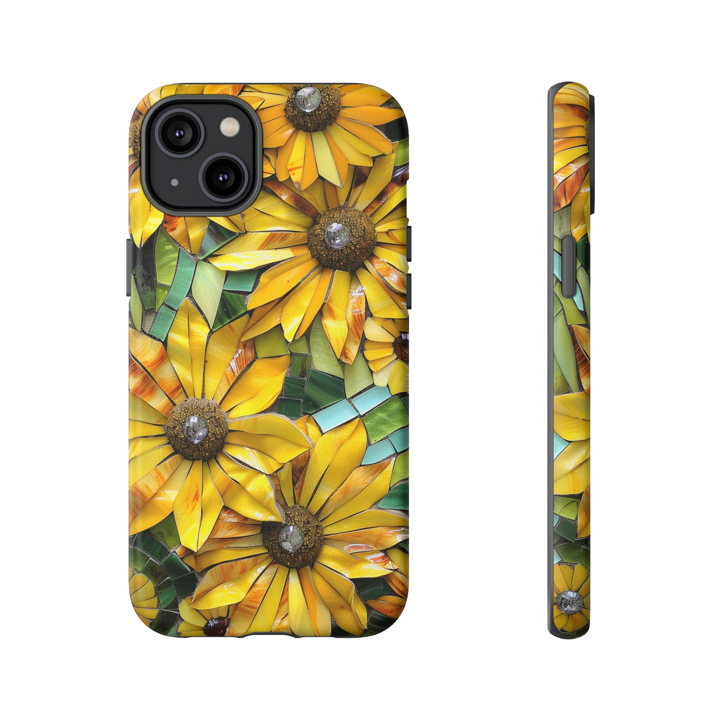 Yellow and Gold Daisy Mosaic Stained Glass Phone Case for iPhone 15, 14, Pro Max, 13, 12 & Samsung Galaxy S23, S22, S21, Google Pixel