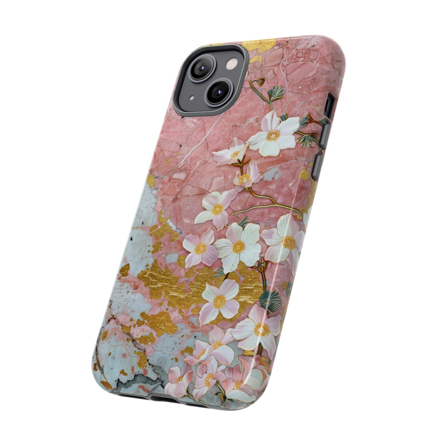 Pink Forget Me Nots Gold Floral Phone Case