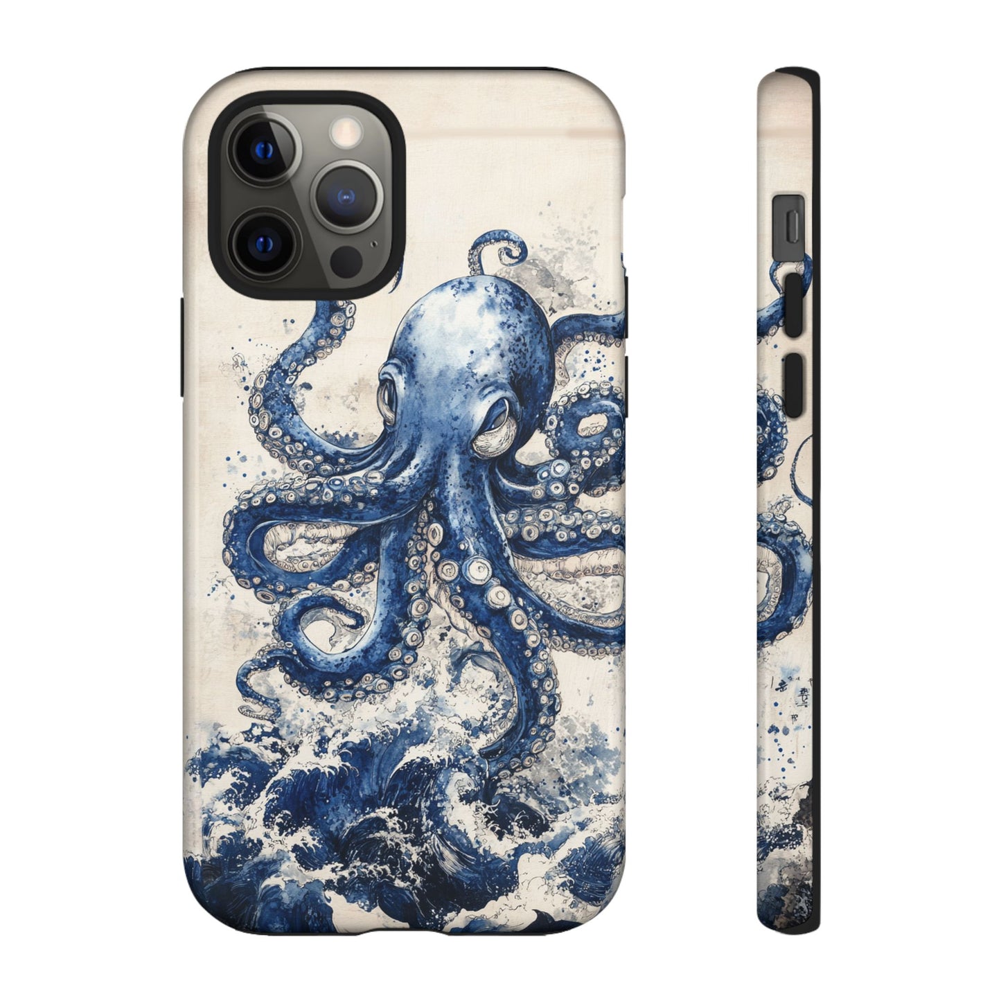 Vintage Japanese Art Style Blue Octopus and Waves Phone Cover