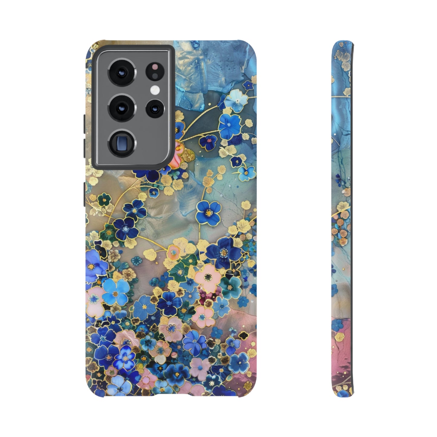 Forget Me Nots Gold Color Splash Floral Design Phone Case