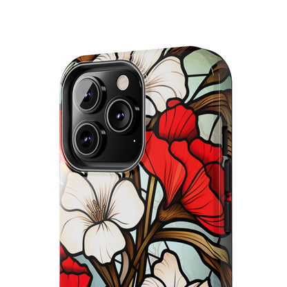 Red and White Floral Stained Glass iPhone Case