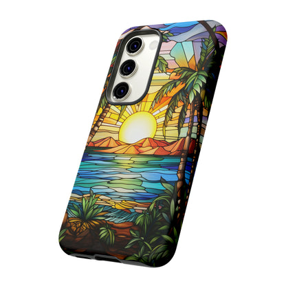 Tropical Stained Glass Sunset Beach