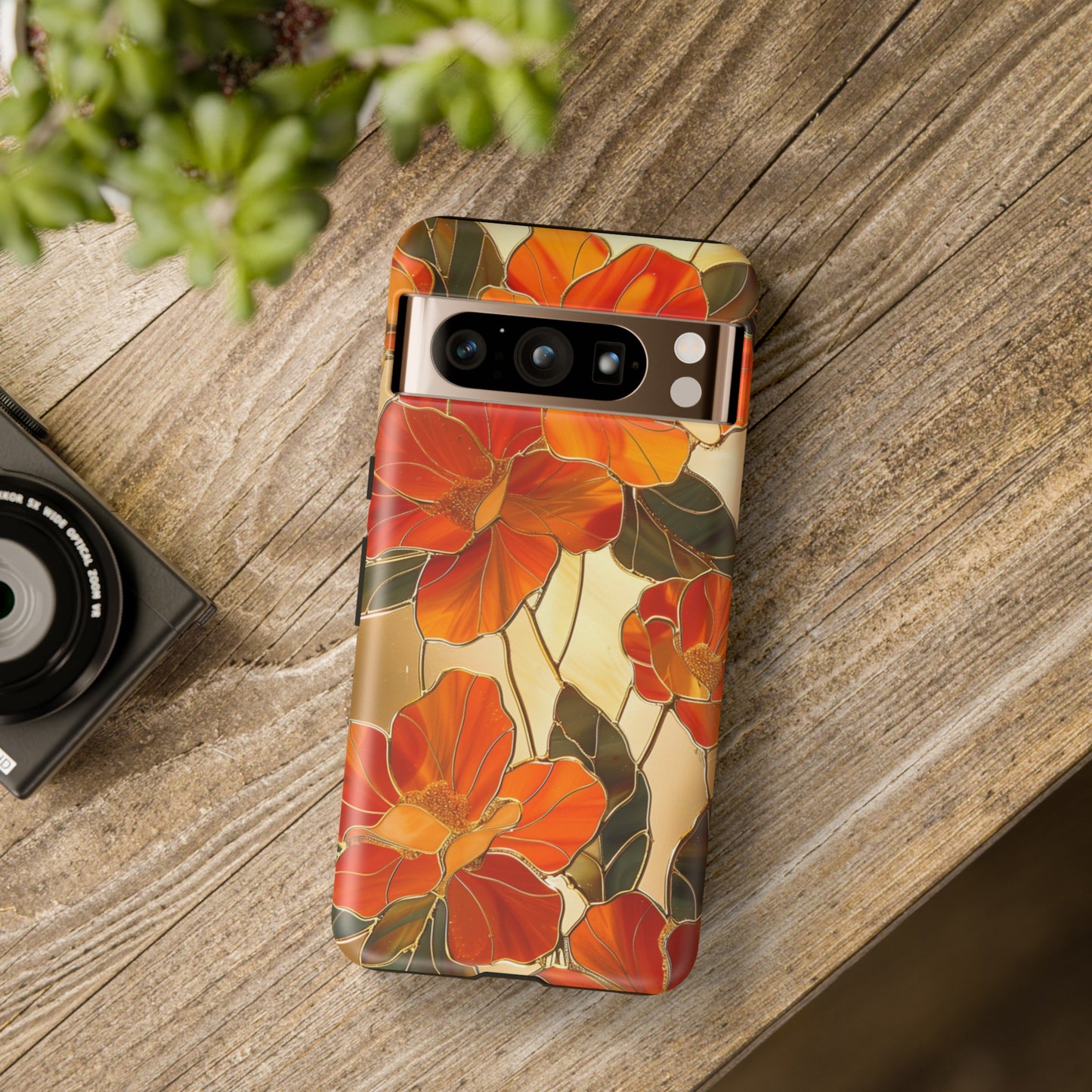 Orange Floral Phone Case Stained Glass Flower Aesthetic