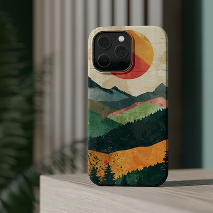 Retro Mountain Sunset Orange and Red MagSafe Phone Case