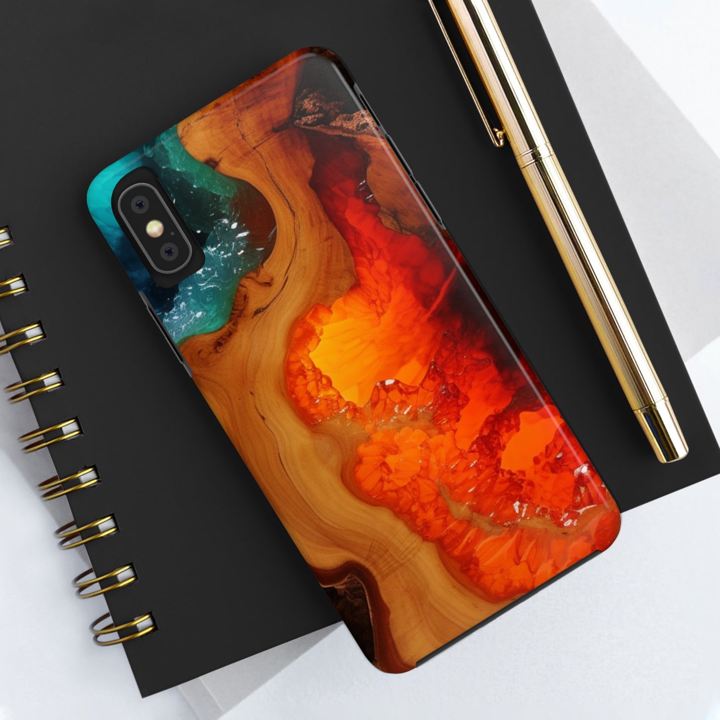 Faux Wood and Colorful Epoxy iPhone Case | Embrace the Beauty of Nature and Vibrant Artistry