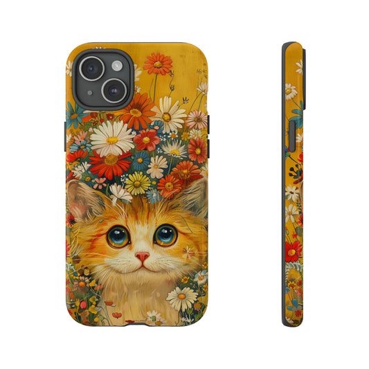 Cute Cat in Floral Garden Phone Case