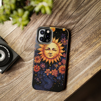 Cosmic Blooms: Floral Sun, Moon & Stars iPhone Case - Where Celestial Meets Botanical