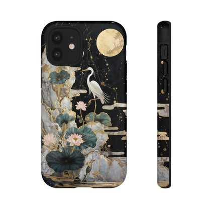 Heron and Moon Floral Zen Art Phone Case