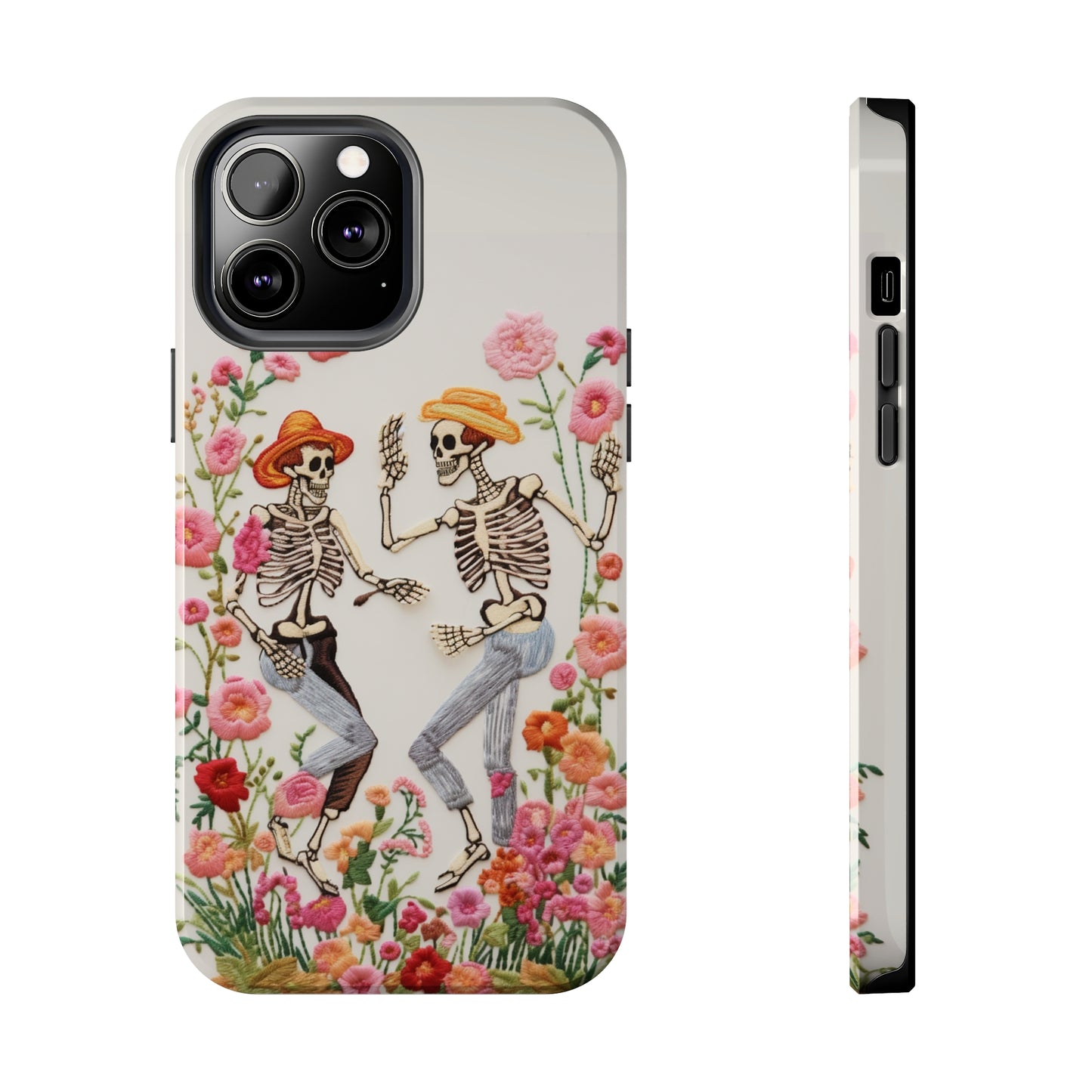 Dancing Halloween Skeletons Embroidery iPhone Case | iPhone X to iPhone 14 Pro Max