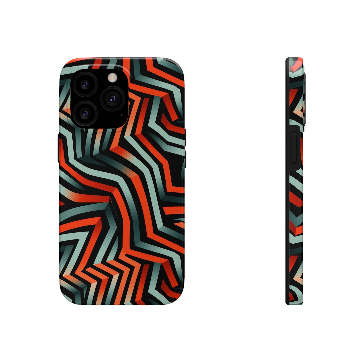 Abstract Wave Pattern Black, Blue, and Orange Psychedelic Tough iPhone Case | Embrace Vibrant Style and Reliable Protection