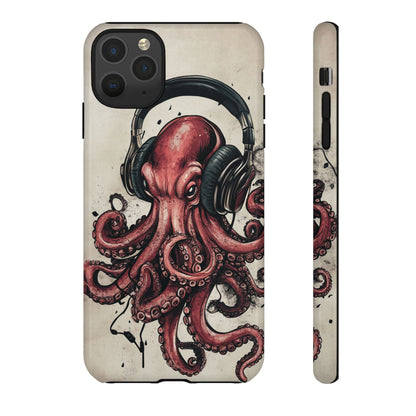 Retro Style Japanese Octopus Listening to Headphones Phone Cover