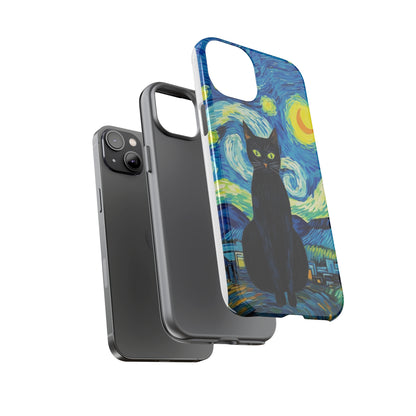 Starry Night Van Gogh Black Cat iPhone, Samsung Galaxy, Google Pixel  Case | Embrace Artistic Whimsy and Feline Charm