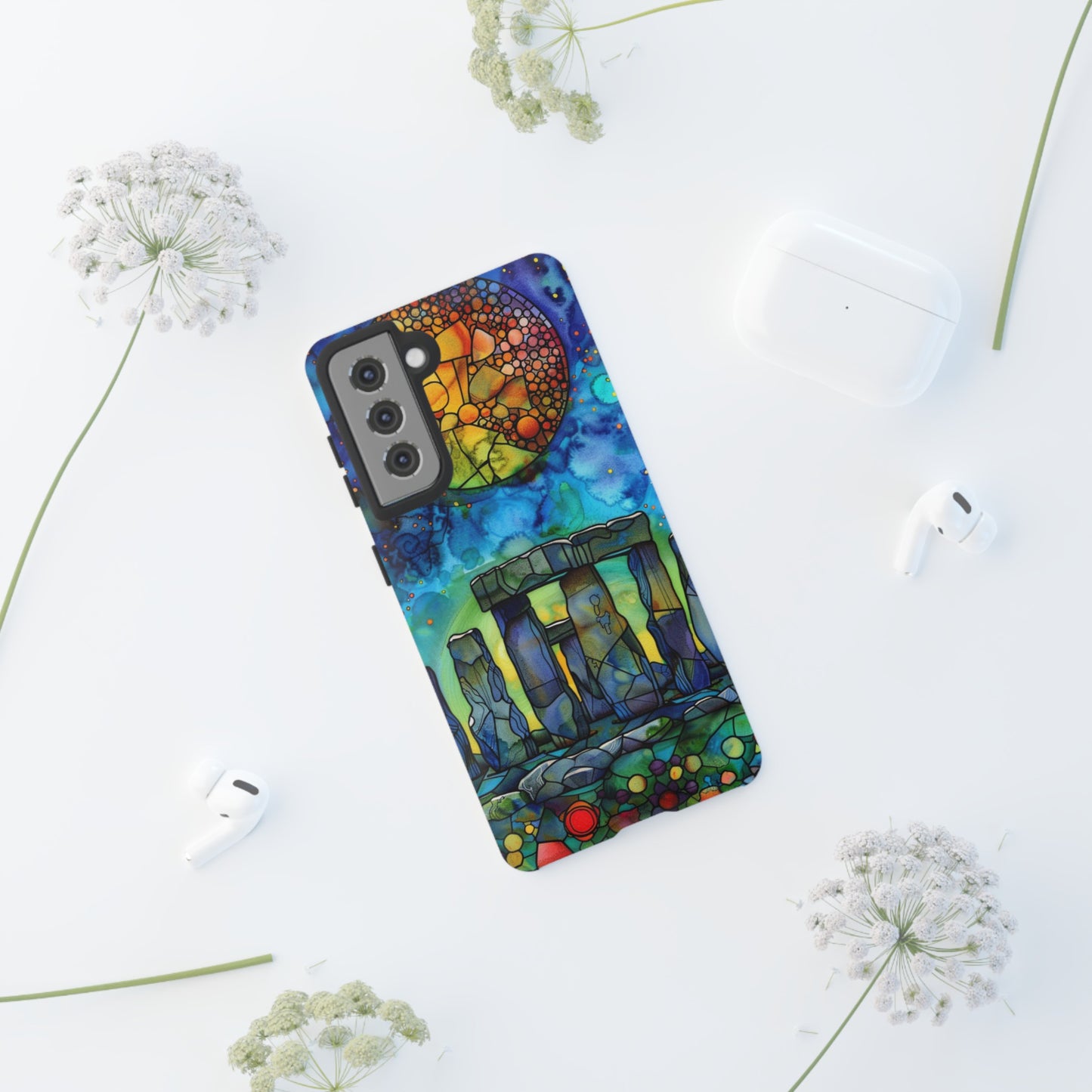 Stonehenge Neolithic Full Moon Stained Glass Watercolor Phone Cover