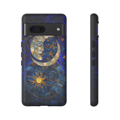 Celestial Stained Glass Moon and Stars Phone Case, Night Sky iPhone 15 Case