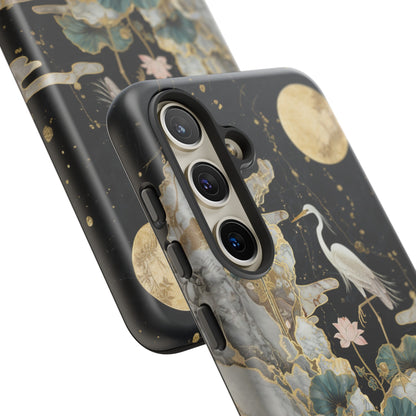 Heron and Moon Floral Zen Art Phone Case