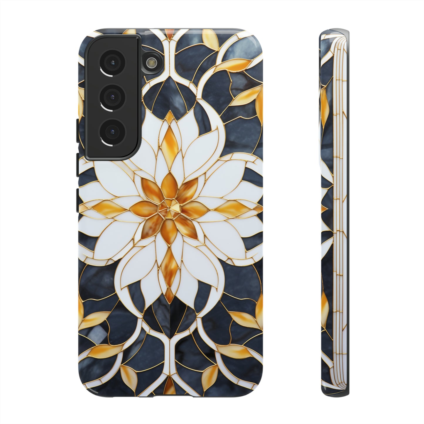 Art Deco Floral Gold & Blue Mosaic