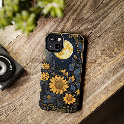 Starry Night Boho Meets Cottagecore: Floral Sun, Moon & Stars iPhone Case