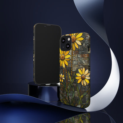 Yellow and Gold Daisy Mosaic Stained Glass Phone Case for iPhone 15, 14, Pro Max, 13, 12 & Samsung Galaxy S23, S22, S21, Google Pixel