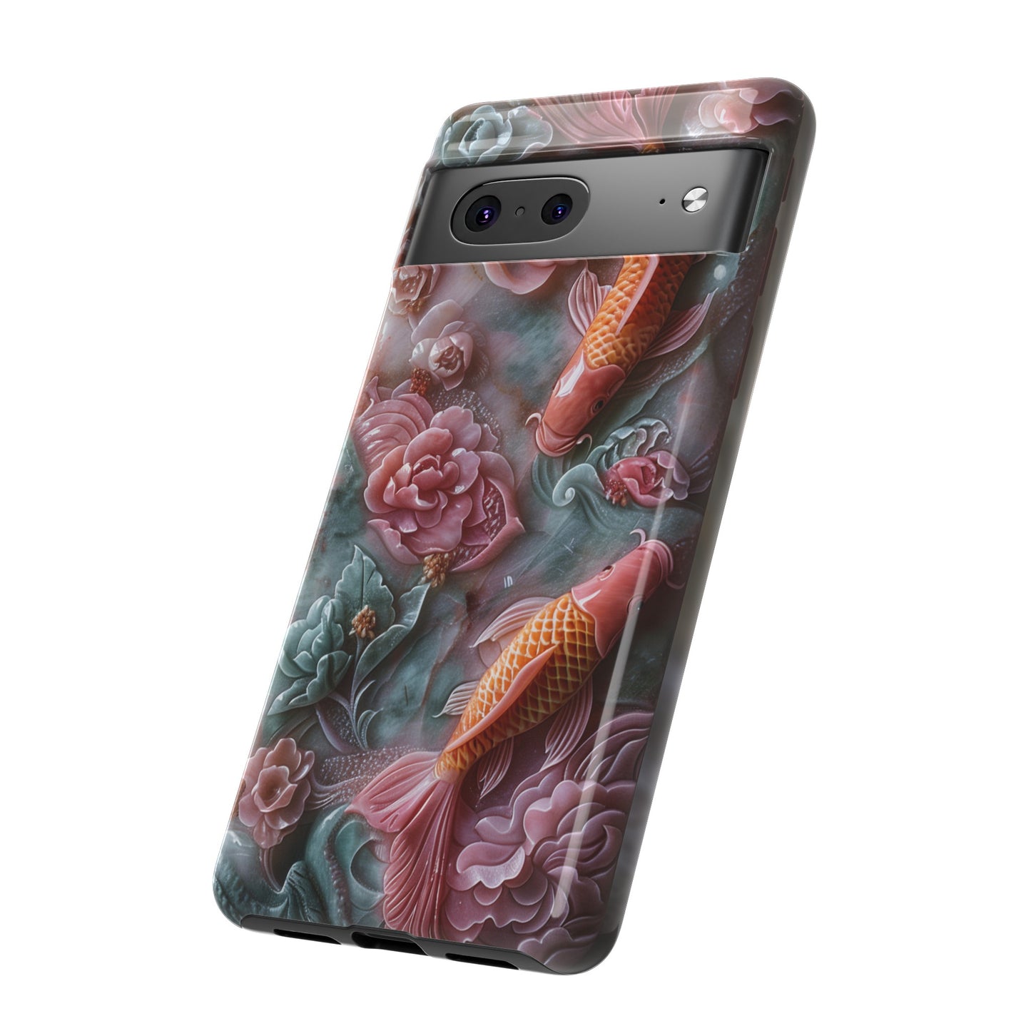 Pink Marble Fish Asian Jade Carving Koi Art Phone Case