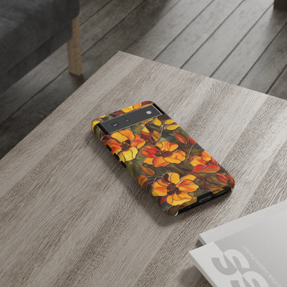 Orange Floral Phone Case Stained Glass Style