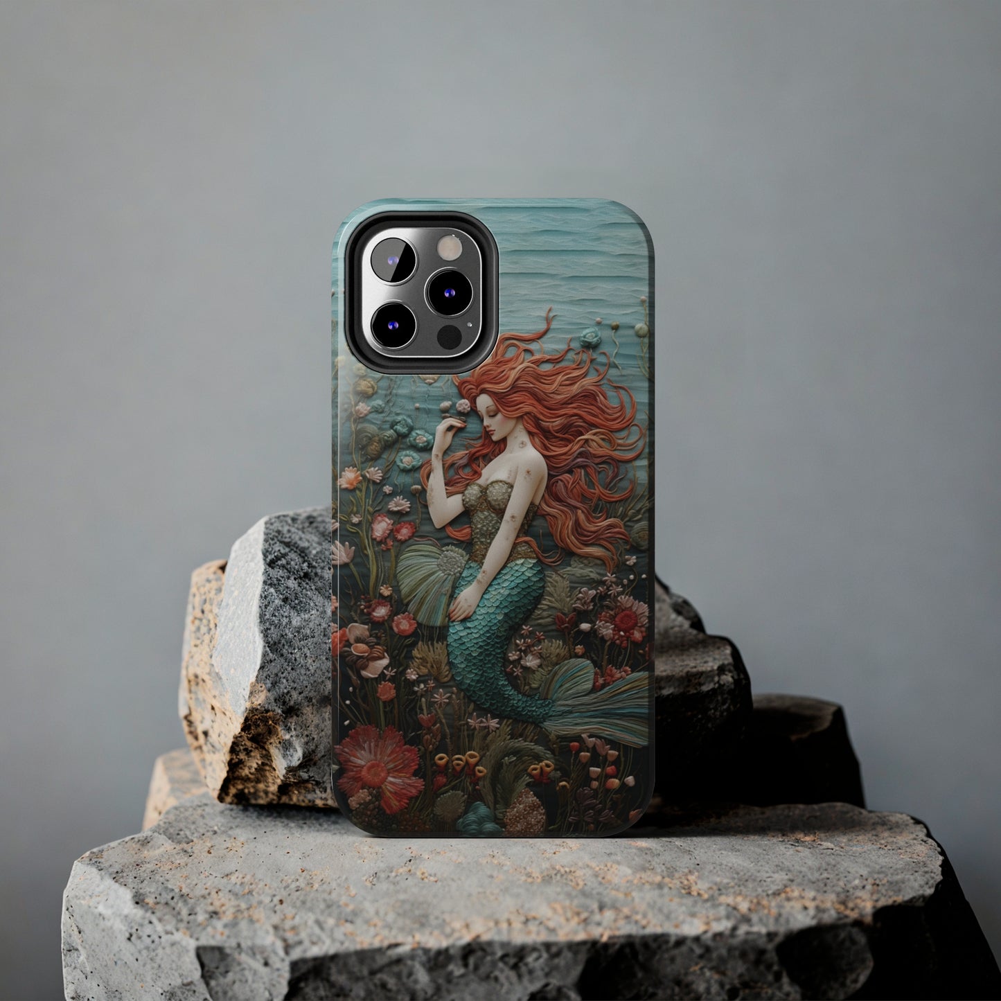 Siren's Song: Mermaid Elegance Apple Phone Case | Embroidery-Inspired iPhone Case