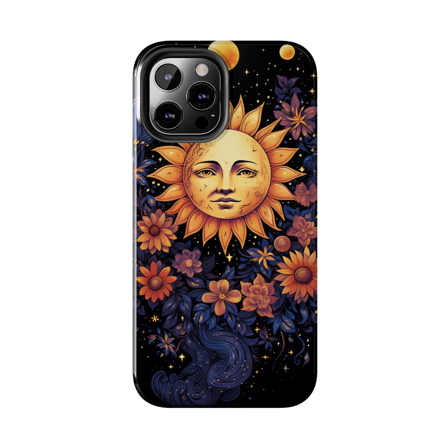 Cosmic Blooms: Floral Sun, Moon & Stars iPhone Case - Where Celestial Meets Botanical