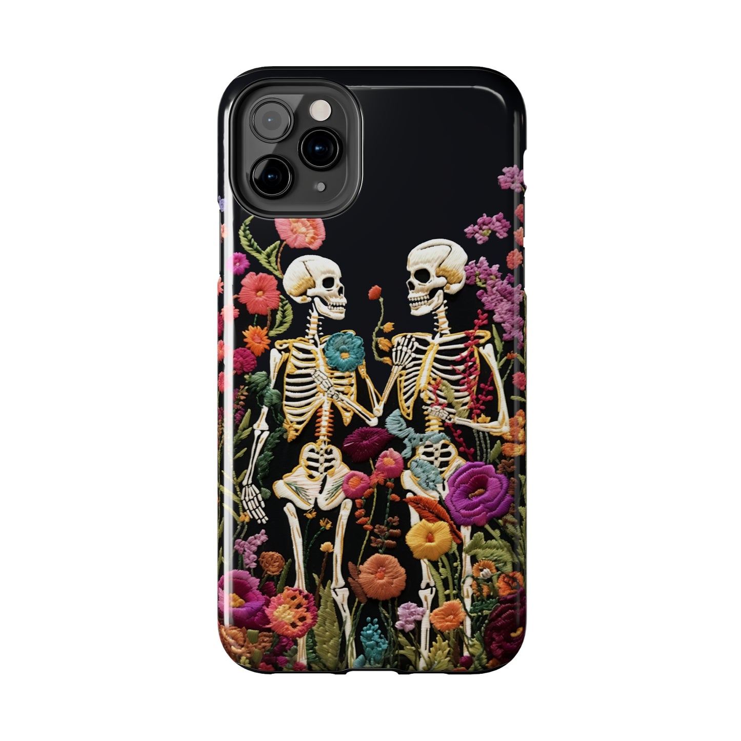 Love Halloween Skeletons Embroidery iPhone Case | iPhone X to iPhone 14 Pro Max