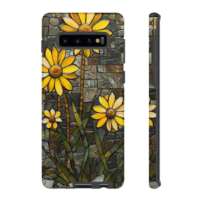 Yellow and Gold Daisy Mosaic Stained Glass Phone Case for iPhone 15, 14, Pro Max, 13, 12 & Samsung Galaxy S23, S22, S21, Google Pixel