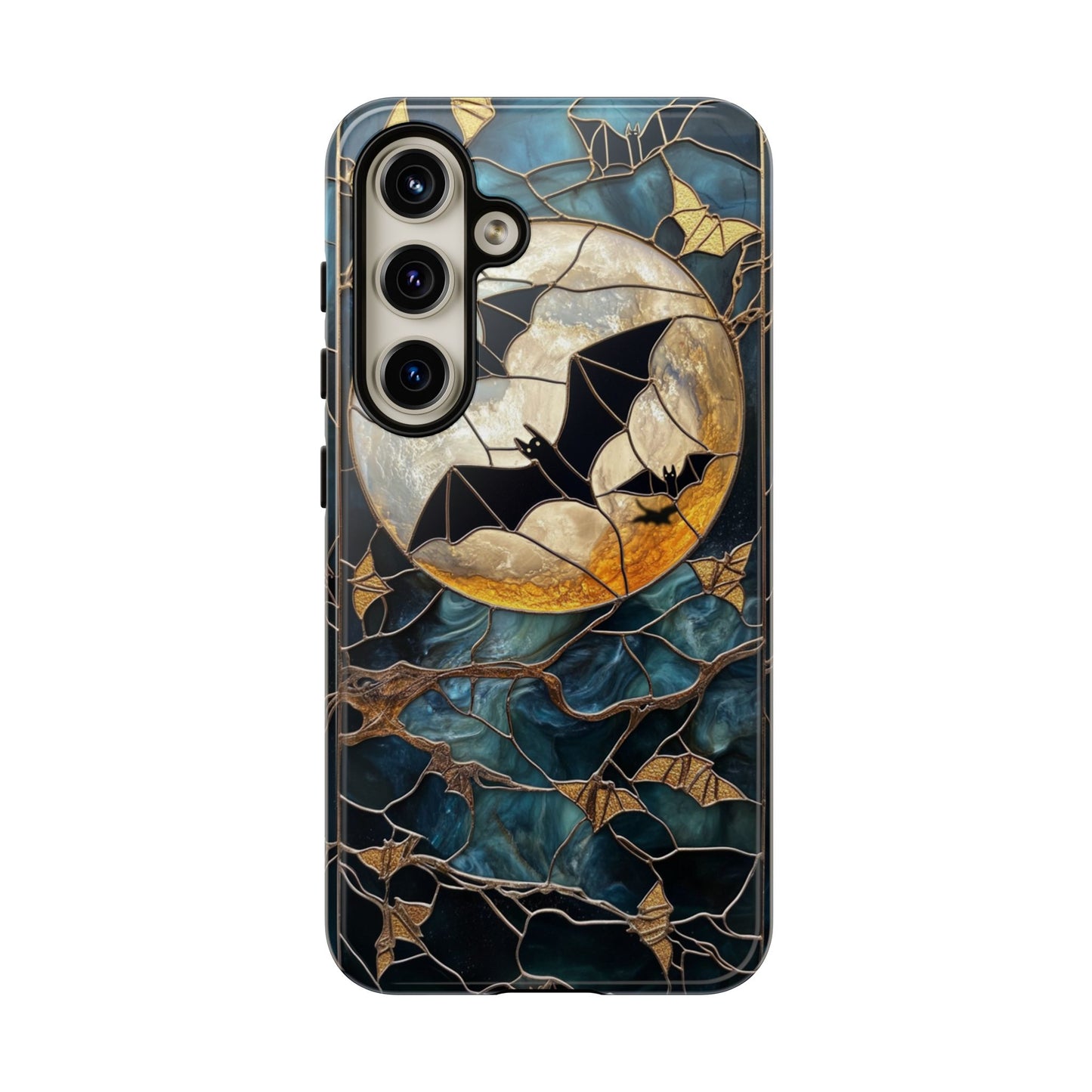 Halloween Phone Case Bats Stained Glass Style Spooky Moon Phone Cover