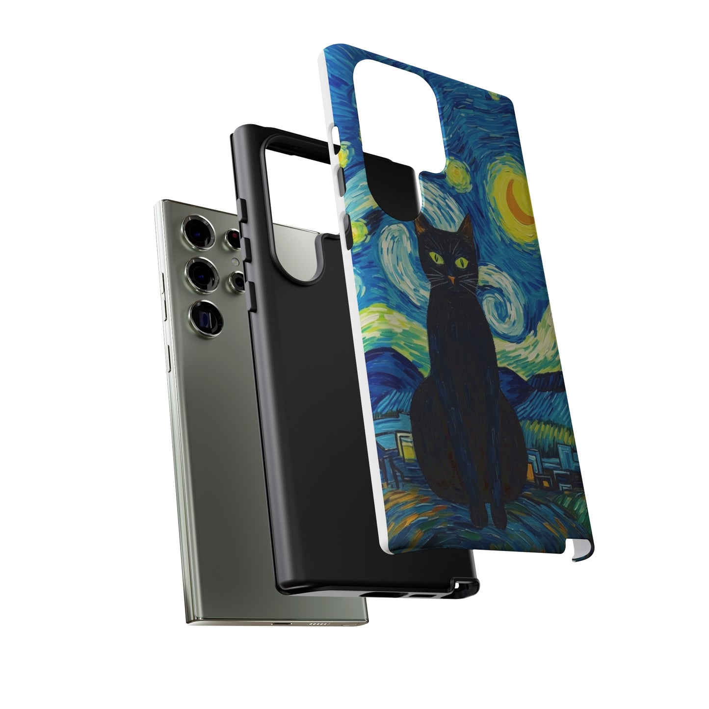 Starry Night Van Gogh Black Cat iPhone, Samsung Galaxy, Google Pixel  Case | Embrace Artistic Whimsy and Feline Charm