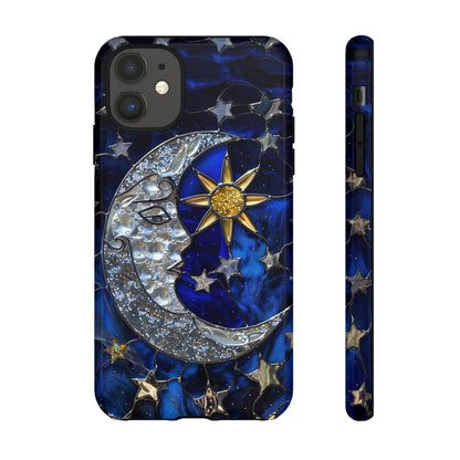 Cosmic Moon & Stars Stained Glass Starry Night Phone Case