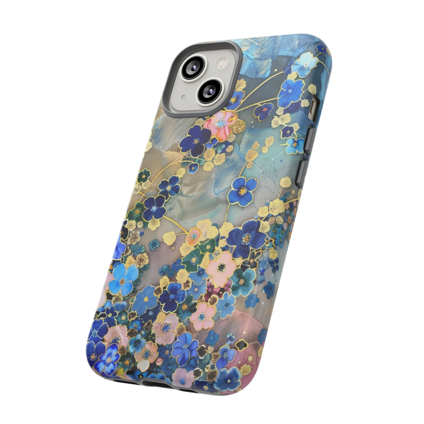 Forget Me Nots Gold Color Splash Floral Design Phone Case