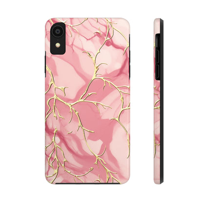 iPhone Elegance Unveiled: Pink & Gold Leaf Marble | Premium Tough iPhone Case