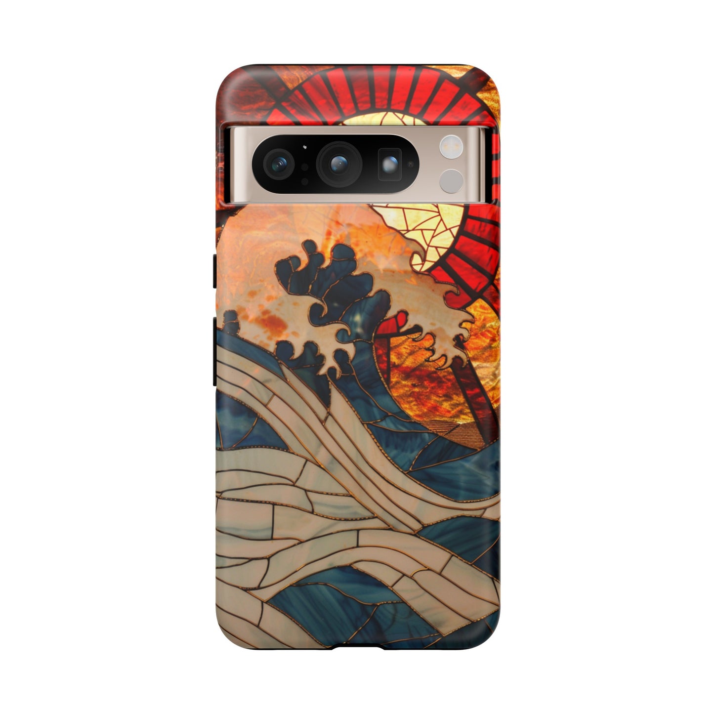 Japanese Rising Sun Phone Case Stained Glass Ocean Wave