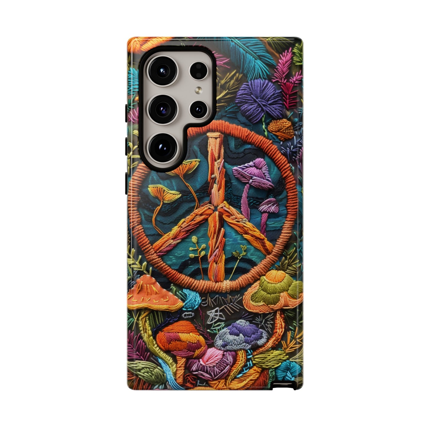 Embroidery Style Magic Mushrooms and Peace Sign Phone Case