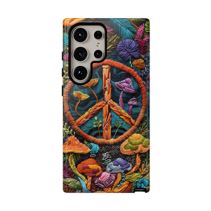 Embroidery Style Magic Mushrooms and Peace Sign Phone Case