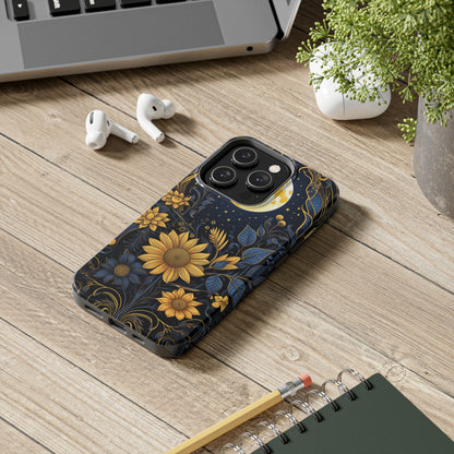 Starry Night Boho Meets Cottagecore: Floral Sun, Moon & Stars iPhone Case