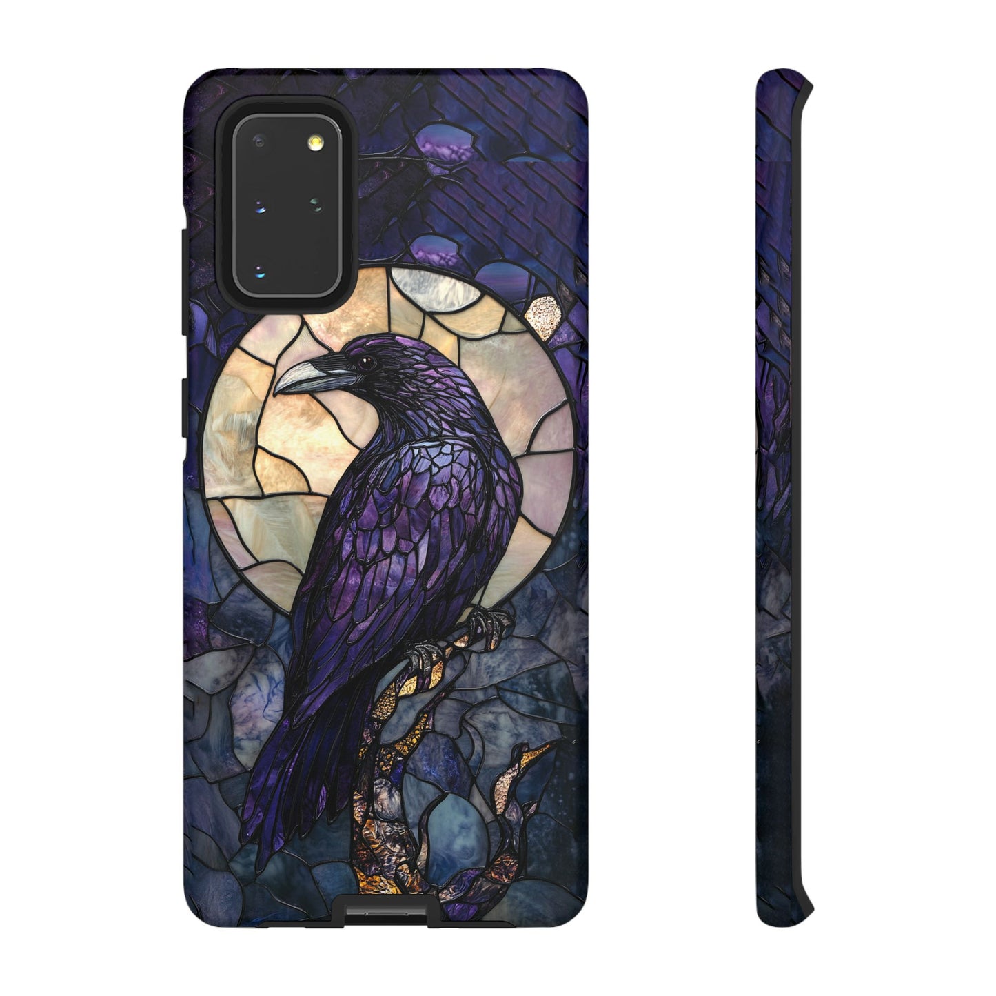 Halloween Phone Case Purple Raven Stained Glass Style Spooky Moon Phone Cover