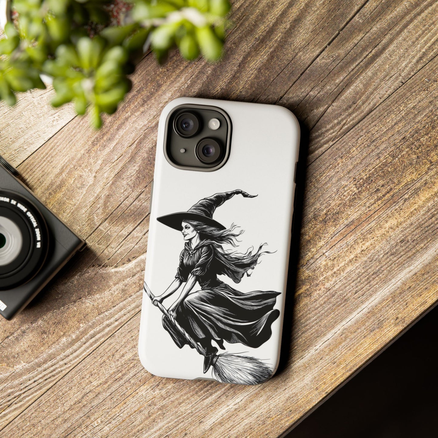 Vintage Halloween Witch on a Broom Spooky Phone Cover